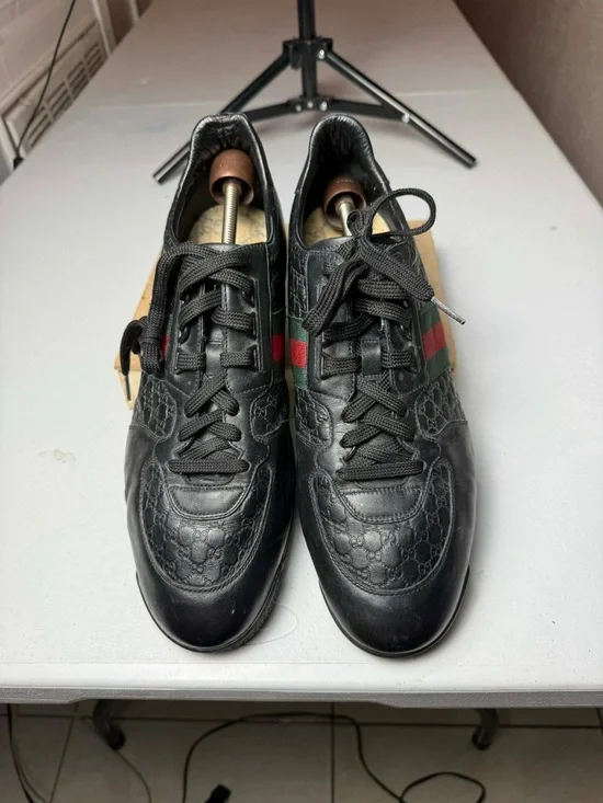 Gucci Web Guccissima Black Leather Men Sneaker 12 G / 13 US NO INSOLES - Picture 2 of 13
